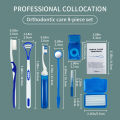 8Pcs Orthodontic Dental Care Brush Kit Teeth Cleaning Braces Toothbrush with Interdental Brush Floss Thread Ortho Wax Travel Kit. 