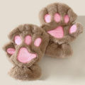 Cartoon Cute Cat Claw Paw Gloves Women Plush Mittens Warm Soft Plush Short Fingerless Fluffy Bear Cat Gloves Costume Half Finger. 