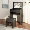 Vanity Dressing Table with Flip Top Mirror and Hidden Storage Box, Makeup Vanity Table Writing Desk with Cushioned Stool, Black/ white. 