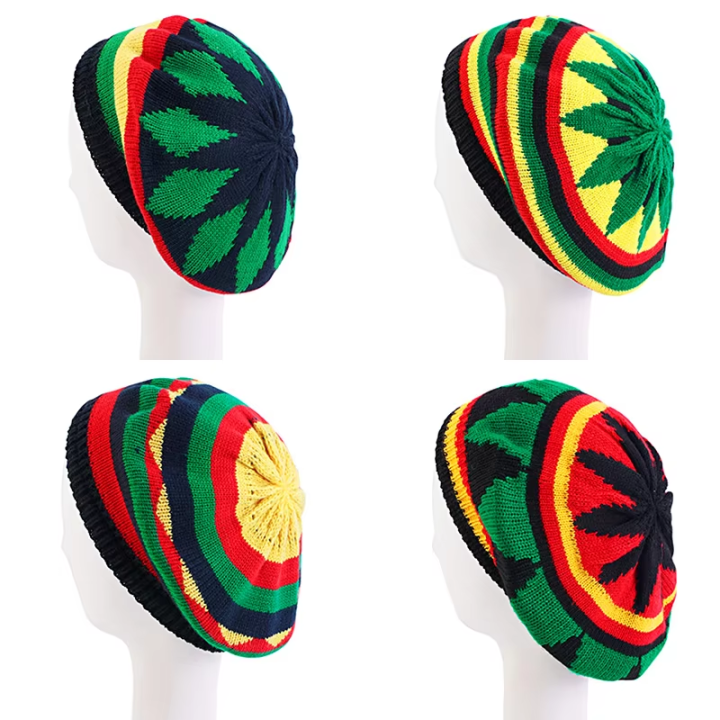 Jamaican Multi-colour Printed Knitted Hat Bob Rasta Beanie Hats Hip Hop Cap Men Women Caribbean Fancy Dress Reggae Beret Cap