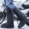 Men's black high top waterproof rain boot cover, motorcycle protective shoe cover with grip. 