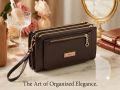 Beautiful Leather Three Zipper and Pocket Long Clutch Wallet Fashion Smartphone Wallet Wristlet Zip Wallet for Women. 