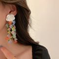 Multicolor Crystal Earrings For Women Exquisite Flower Long Tassel Earrings Heart Drop Earrings Girls Temperament Jewelry. 