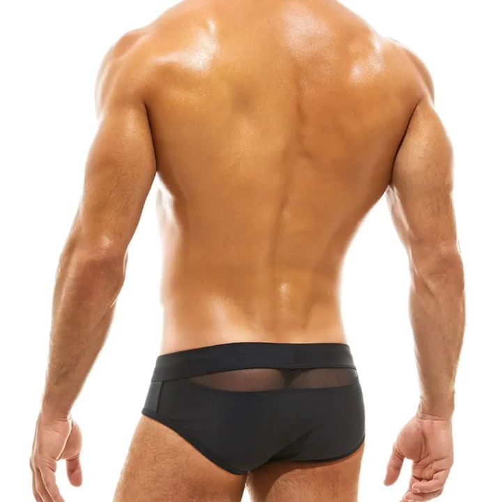 Mens Bikini Swimwear Mesh Hollow Out Swimsuit Drawstring Low Waist Swim Briefs Transparent Surfing Shorts Beachwear
