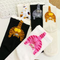 Cartoon Cat Egg Couple Socks Cozy Mid-Calf for Maternity Warm Winter Cute Present for Christmas Cat Lovers Family. 
