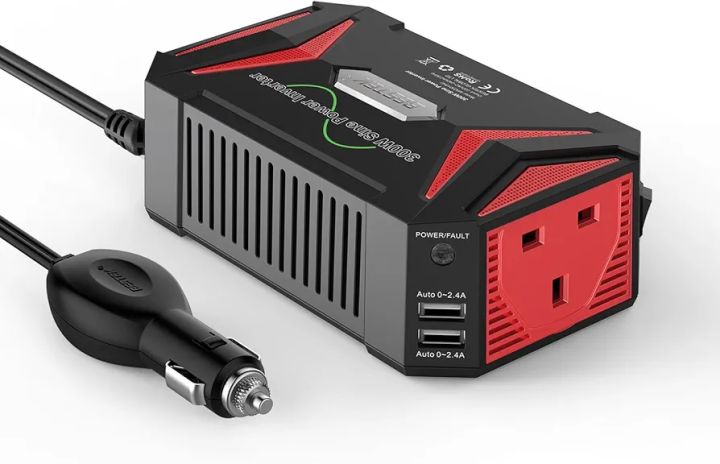 BESTEK 300W Pure Sine Wave Power Inverter DC 12V to AC 230V 240V with 4.8A Dual Smart USB Ports Car Adapter