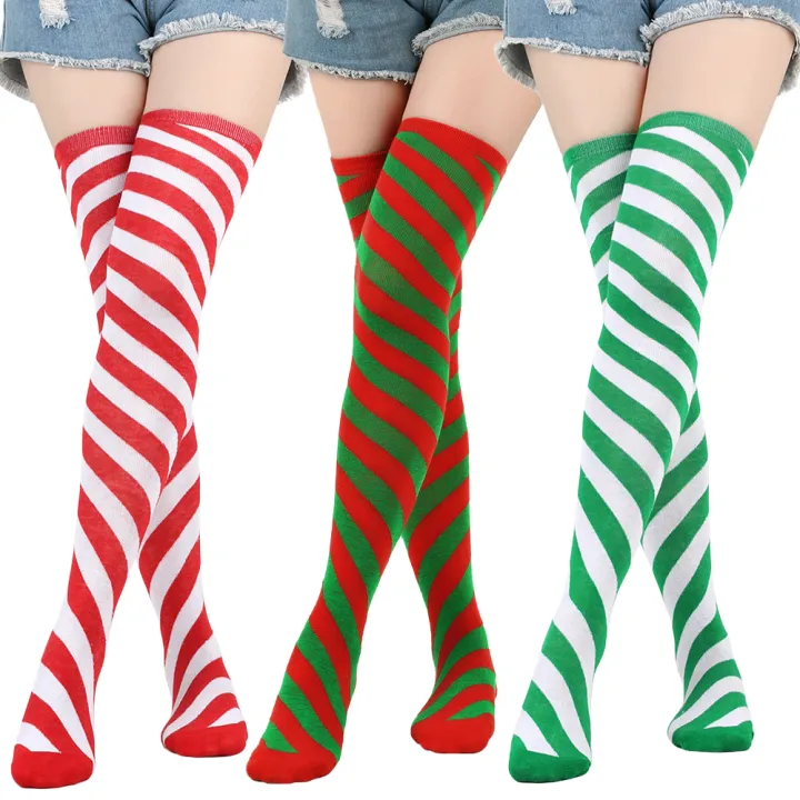 Christmas%20Stockings%20Over%20Knee%20Long%20High%20Socks%20Women%20Halloween%20Striped%20Stockings%20Dance%20Cosplay%20Performance%20Solid%20Colors%20Leggings%20-%20Image%203