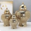 Decorative Jar Ginger Jar Vase Decor Vintage Ginger Jar with Lid Carved Lattice Decorative Temple Jar Stunning Home Decor Intricate Ginger Jars Storage Jar. 