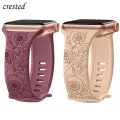 Floral Engraved Strap For Apple Watch Band 40mm 44mm 41mm 49mm 45mm 38mm 42mm silicone bracelet iwatch series 9 7 se 6 8 ultra 2. 