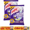 Harpic Drain Cleaning Xpert Powder 2pcs x 45g, Unblocks Clogged Bathroom, Kitchen & Shower Sink in 15 minutes, Clears Drainpipes, Melts Hair & Grease, Effective Sink and Drain Pipe Cleaner & Blockage Remover.