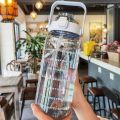 2L Portable Water Bottle Large Capacity Plastic Straw Water Cup Drink Bottle With Time Marker For Outdoor Sports Fitness. 