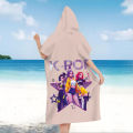 1PC Girl Group Hooded Bath Robe for Kids & Adults, Microfiber Quick Dry Beach Towel, Anime Cartoon Print for Pool Bath.