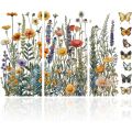 3Pcs Wildflowers Furniture Transfer 6x12inch Butterflies and Flowers Rub on Transfer Self-Adhesive Wall Art Decals for Bedroom. 
