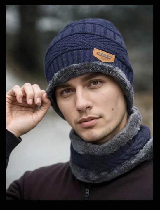 Wool cap with neck warmer- winter cap and neck warmer - for boys - wool ...