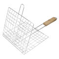 Barbecue Grilling Reusable Meat Fish Clip Holder Wooden Handle Stainless Steel Grill Mesh Foldable BBQ Grill Mat Grilling Basket.