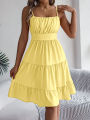 Casual Vacation Ruffled Camisole Dress Spring Summer Women's Solid Dresses for 2026 Valentine's Day Woman Clothing Pink Blue. 