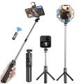 Wireless Selfie Stick Tripod Stand with Light Bluetooth Remote Extendable for iPhone Mobile Phone Tk Live Streaming. 