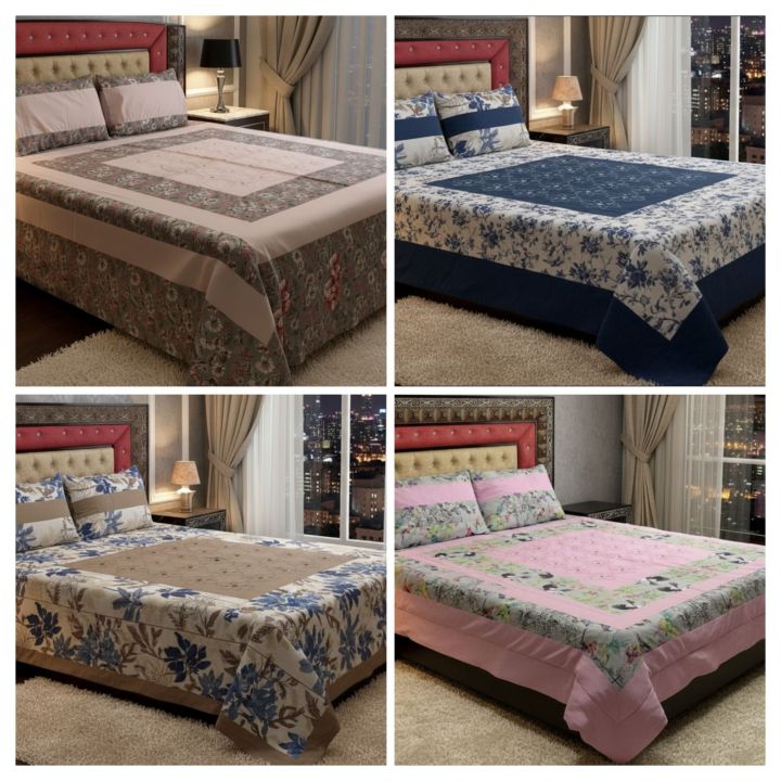 Embroidered Patch Work King Size BedSheet - High Quality - Cotton Double Bedsheet Embroided by Dazzling point