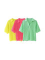 Women Fashion Pointelle Knit Loose Sweater Polo Collar Short Sleeve Female Pullovers Chic Tops. 