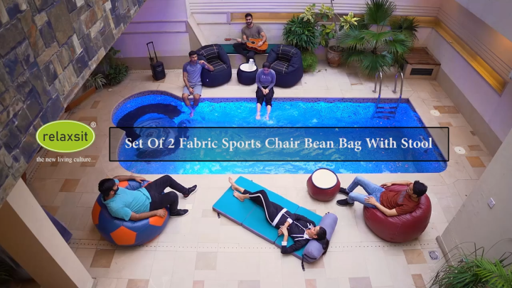 Relaxsit Sports Chair Fabric Bean Bag  Set: 2 Bean Bags Chairs with a Table: – Office and Living Room Seating Solution - Living Room Furniture Beanbag: bean bag for adults; bean bag sofa