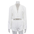 2026 Fashion Loose White Office Two Piece Set Woman Elegant Long Sleeve Crop Shirt With High Waist Shorts Set Female.
