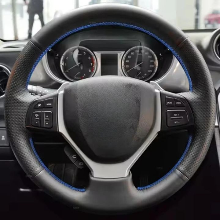 For Suzuki Swift 2011-2017 SX4 S-CROSS Celerio Vitara 2015-2019 Hand Stitched Black Perforated Steering Wheel Leather Cover