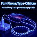3 in 1 Glowing LED Light 3A Fast Charging Micro USB Type C Cable For iPhone Samsung Xiaomi Redmi Phone Charger USB Cable. 