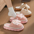 Winter Warm Fur Slippers For Women Thick-Soled Household Slippers Cute Bow Non Slip Soft Home Shoes Indoor Plush Women's Slipper.