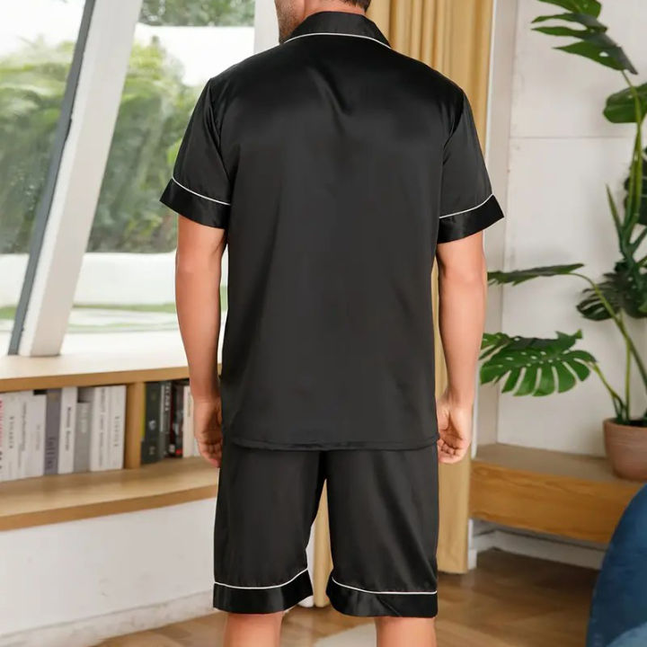 Men's%20Pajamas%20Set%20For%20Summer%20Short%20Sleeve%20Pocket%20Button%20Down%20Shirt%20&%20Shorts%20Pyjama%20Loungewear%20Set%20Sleepwear%20Pijama%20Home%20Clothing%20-%20Image%202