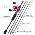 Sougayilang Fishing Rods and Reels 5 Section Carbon Rod Baitcasting Reel Travel Fishing Rod Set with Full Kits Carrier Bag. 