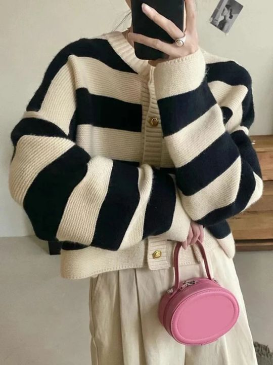 Korean%20fashion%20sweater%20cardigan%20women%20knitted%20striped%20sweater%20autumn%20winter%20long%20sleeve%20loose%20short%20cardigans%20female%20casual%20tops%20-%20Image%204