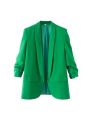 Women Fashion Office Wear Open Blazer Coat Vintage Long Pleated Sleeves Flap Pockets Female Outerwear Chic Tops. 