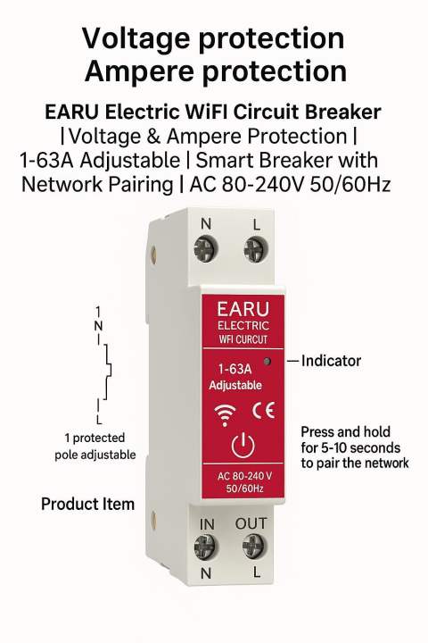 Earu electric smart electricity protector EAWCBT-P 1-63A AC 80-240V 50 ...