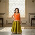 Baby Girls Lehenga Choli — Raw Silk Lehnga, Chamki Embroidered Top & Net Dupatta | Party, Wedding Dress for Kids (6M–12Y). 