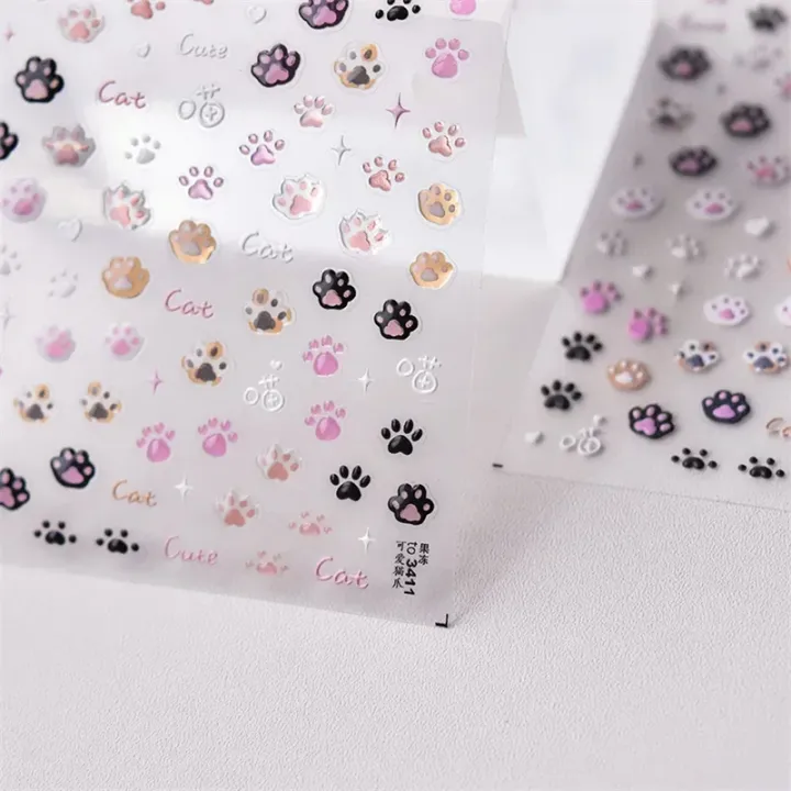 Cute%20Jelly%20Pink%20Cat%20Paw%20Print%20Lovely%20Kitty%20Puppy%20Dog%20Cartoon%205D%20Embossed%20Relief%20Self%20Adhesive%20Nail%20Art%20Sticker%203D%20Manicure%20Decal%20-%20Image%203