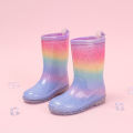 Four Seasons Cute Girls Rain Boots Rainbow Gradient Glitter Waterproof Non-Slip Toddler Kids Outdoor Rainy Day Shoes. 