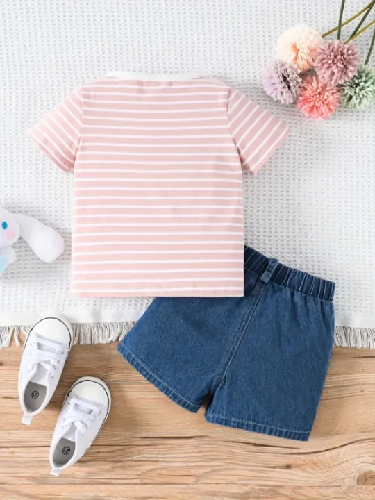 Baby%20Girl%202-Piece%20Outfit%20%7C%20Pink%20Stripe%20Bunny%20T-Shirt%20+%20Denim%20Shorts%20%7C%20Summer%20Cute%20Kids%20Clothing%20Set%20-%20Image%202