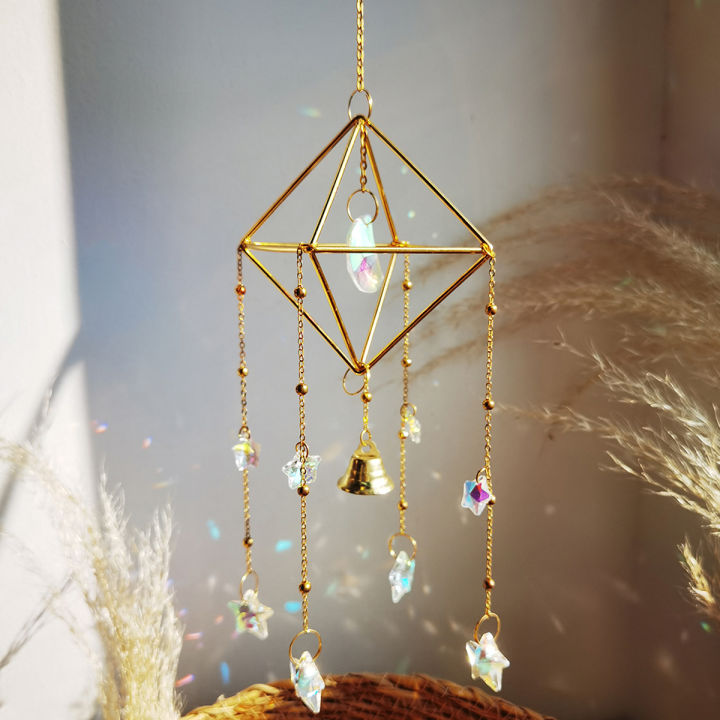 Rainbow Star Moon Wind Chimes, Sun Catcher Outdoor Window Home Decoration Garden Car Pendant