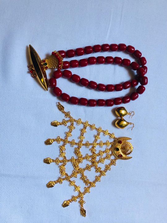 Gold plated newari jewellery set with nyapusikha,tayo and makasi