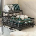 Dish Drying Rack 1/2 Tiers Dinnerware Drainboard Organizer Kitchen Bowls Knife Fork Pot Lid Utensils Storage Rack with Drip Tray. 