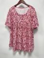 Plus-size spring-summer short-sleeved T-shirt with randomly printed buttons. 