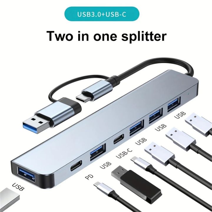 7 In 1 USB HUB With Splitter Card Reader, USB C Port, USB 3.0 / 2.0, SD ...