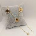 Tory Burch Set Gold Plated Necklace & Earrings Set for Women – Round Cutout Pendant Jewelry with Crystal Accents | Stylish Fashion Jewelry Gift. 