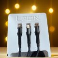 3 In 1 original Login Cable, output 3A, Length 1.2M, Easy plug- or Plug Out , Unbreakable, USB 2.0 Compatible Port. 