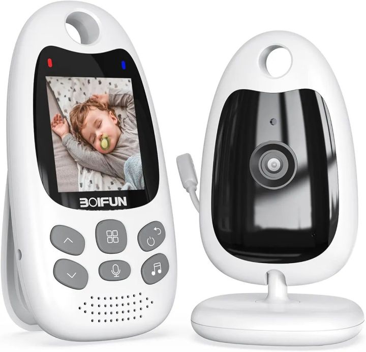 BOIFUN Video Baby Monitor with Camera, No WiFi, ECO VOX Mode, Night Vision, Battery, Two-way Audio, 8 Lullabies, Feeding Reminder, Smart Temperature, 2-inch Screen Baby/Elder/Pet, Wireless, Portable
