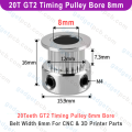 20 Teeth GT2 Timing Pulley Shaft Hole 8mm Aluminum GT2 Timing Pulley 8mm Bore 20 Tooth 6mm Wide Timing Belt For CNC 3D Printer. 