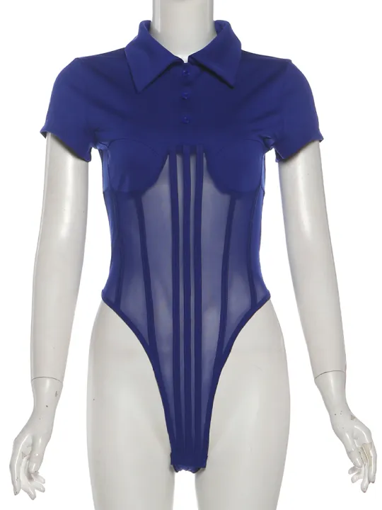 SIsterlinda%20Trend%20%20Ruched%202%20Piece%20Set%20Women%20Button%20Polo-Neck%20Mesh%20Patchwork%20Bodysuits+Ribbon%20Short%20Music%20Festival%20Party%20Suit%20-%20Image%205