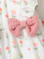 Baby Girl's All Seasons Long Sleeve Print Floral With Bow Daily Jumpsuit For Newborn-6M Clothes +Headband. 