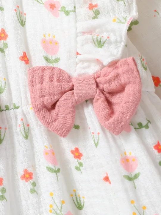 Baby%20Girl's%20All%20Seasons%20Long%20Sleeve%20Print%20Floral%20With%20Bow%20Daily%20Jumpsuit%20For%20Newborn-6M%20Clothes%20+Headband%20-%20Image%203
