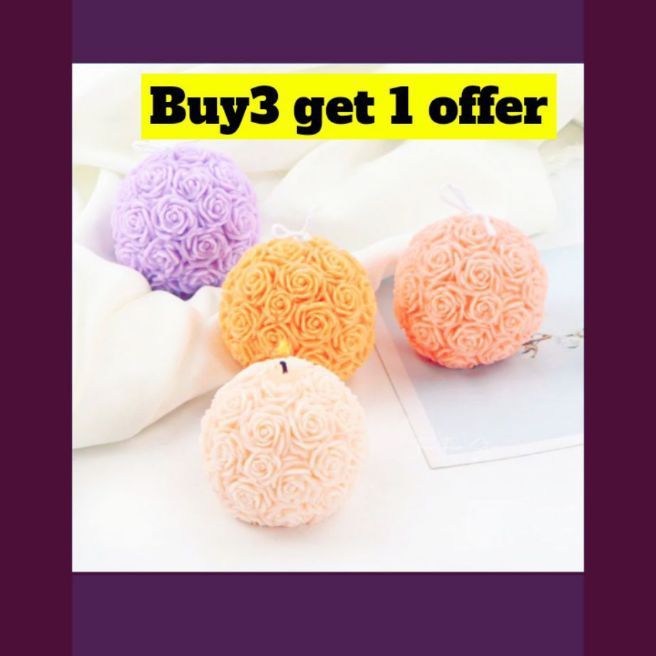 pack of 4 .. Rose flower ball shape candles